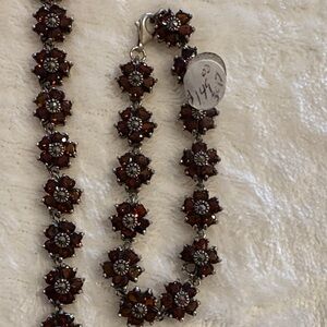 Elegant Sterling marcesite garnet floral Necklace and bracelet